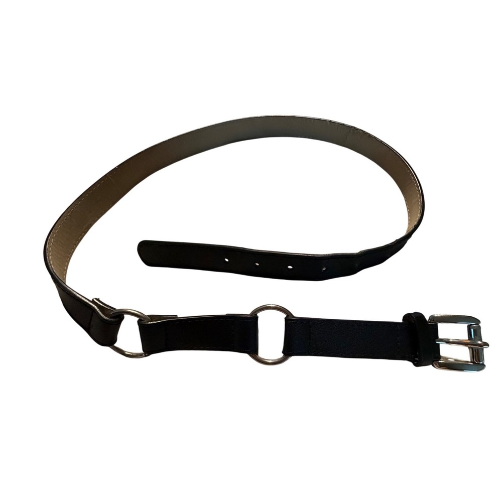 Black Faux Leather O-Ring Accent Belt Silver Buckle F299863 Q1/20